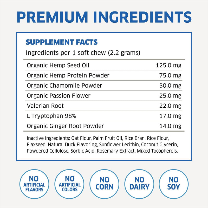 calming treats premium ingredients, no corn, no dairy, no soy